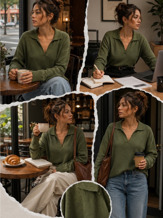 Tops - Olive Green Knit Polo Sweater